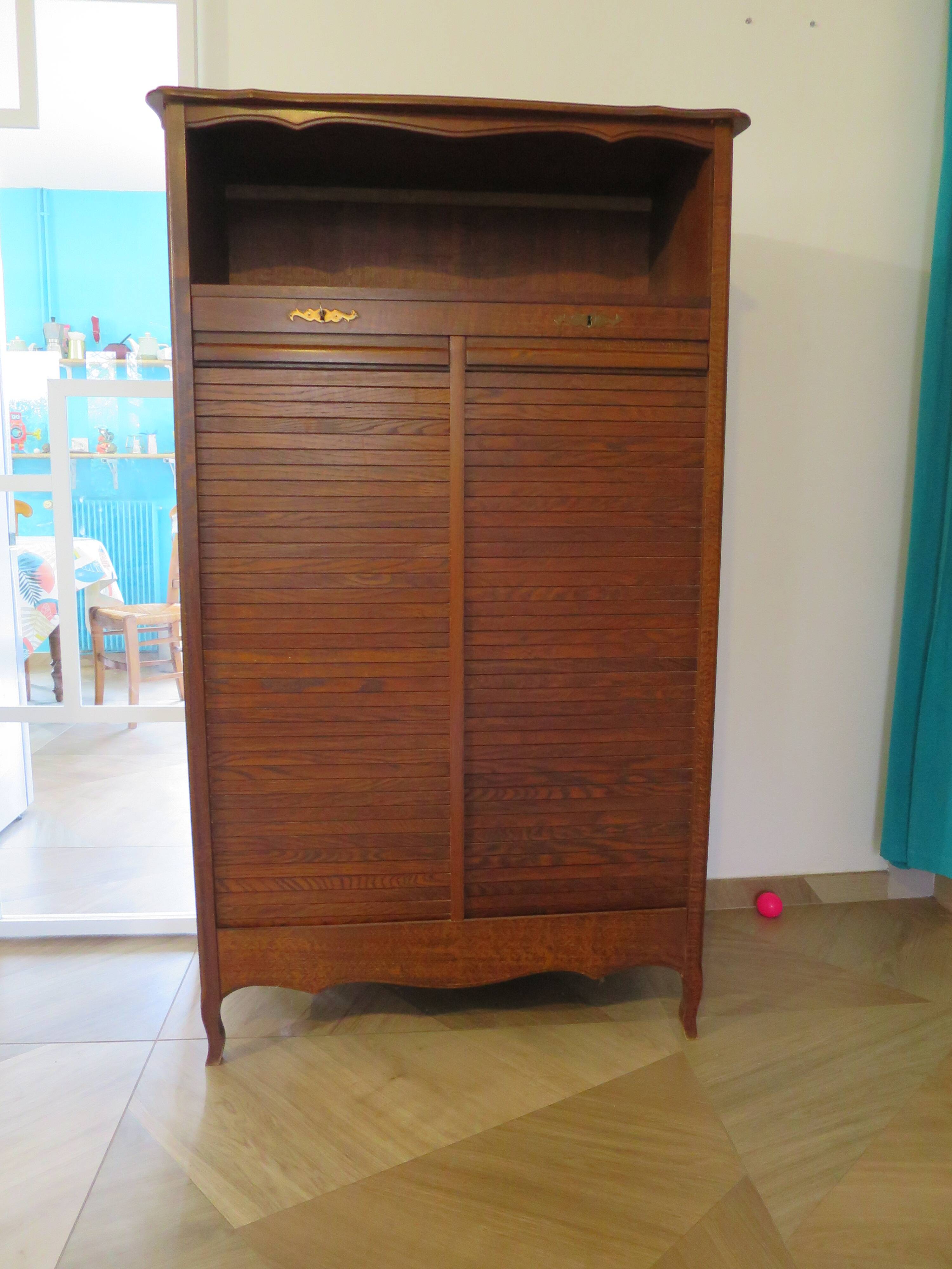 Double curtain cabinet - notary furniture - solid wood - 1970 - industrial style
