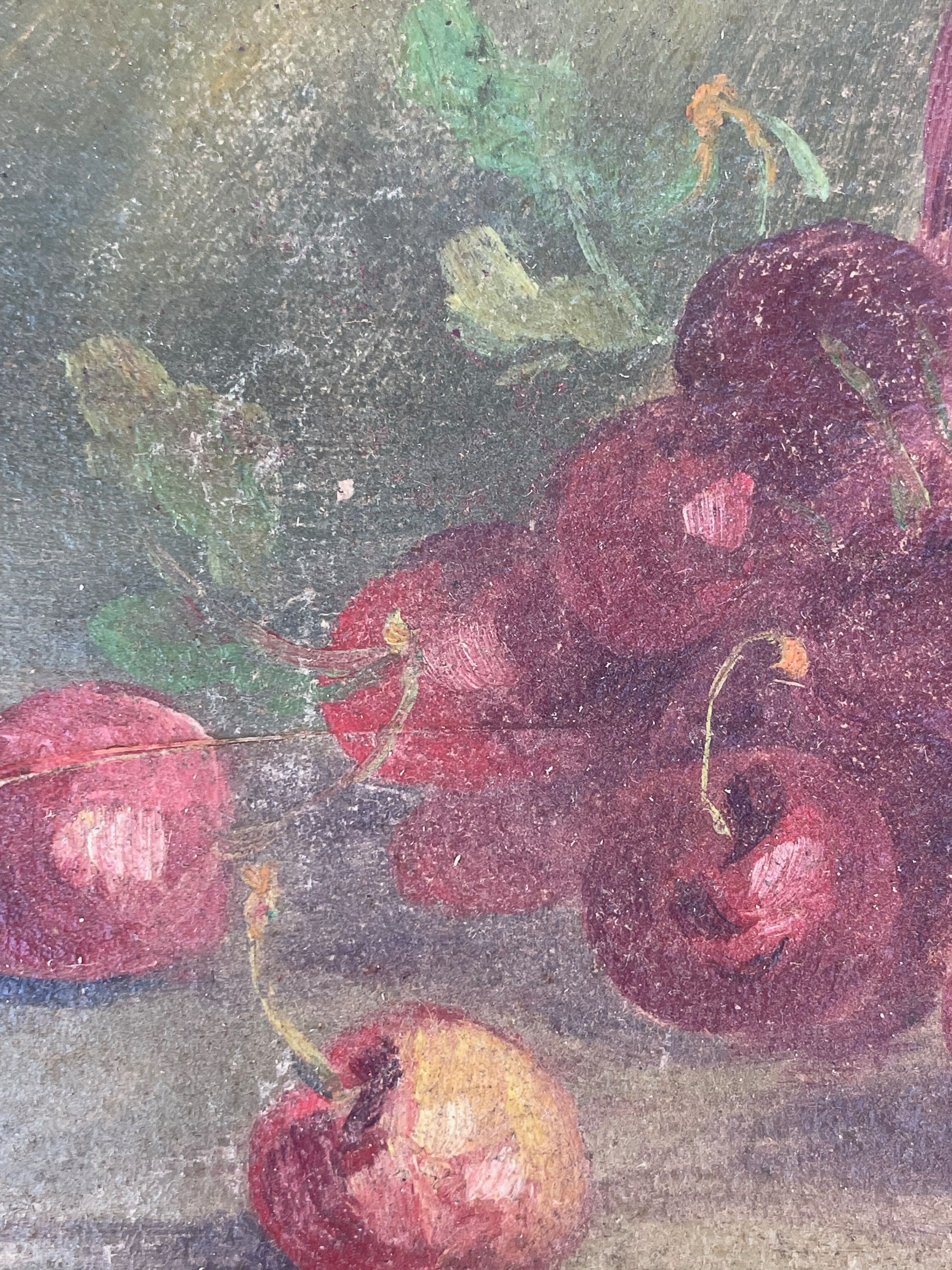 Still life painting with cherries by Leroux