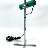Reggiani, vintage chrome and green lacquer adjustable table lamp. Italy 1970s