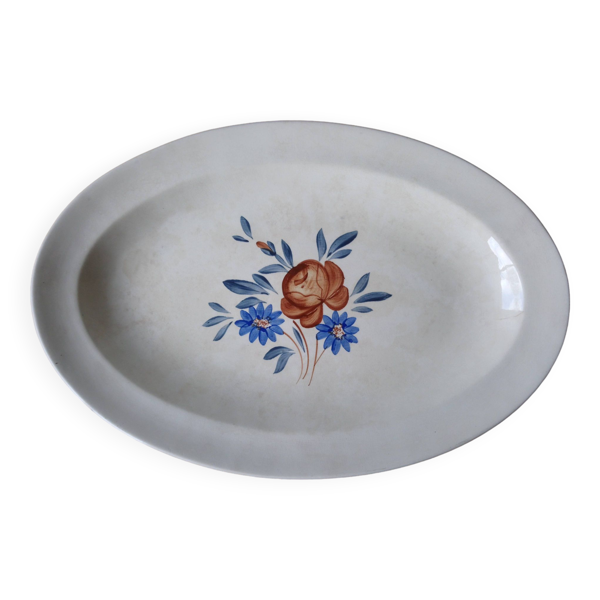 Plat ovale décor floral Digoin Sarreguemines