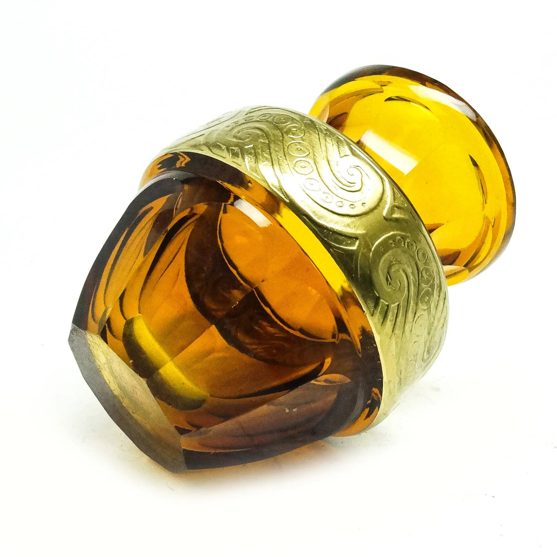 Art Deco vase, honey crystal oroplastic, Moser, Czechoslovakia, 1930s