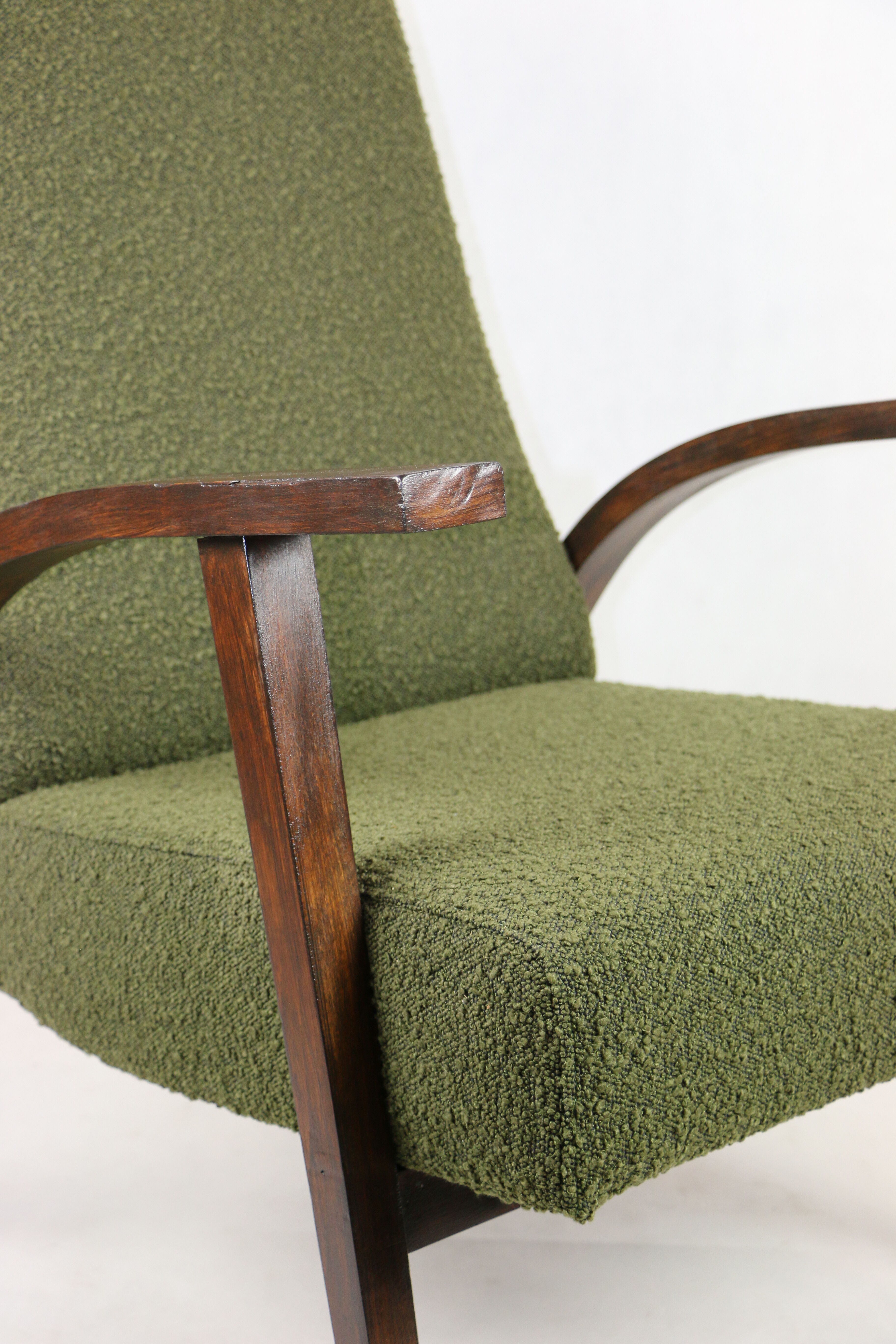 Olive Green Boucle Armchair design by Lejkowski – Leśniewski, 1970s