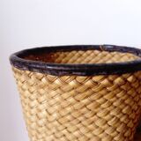 set of 3 nesting baskets in woven bamboo and leather