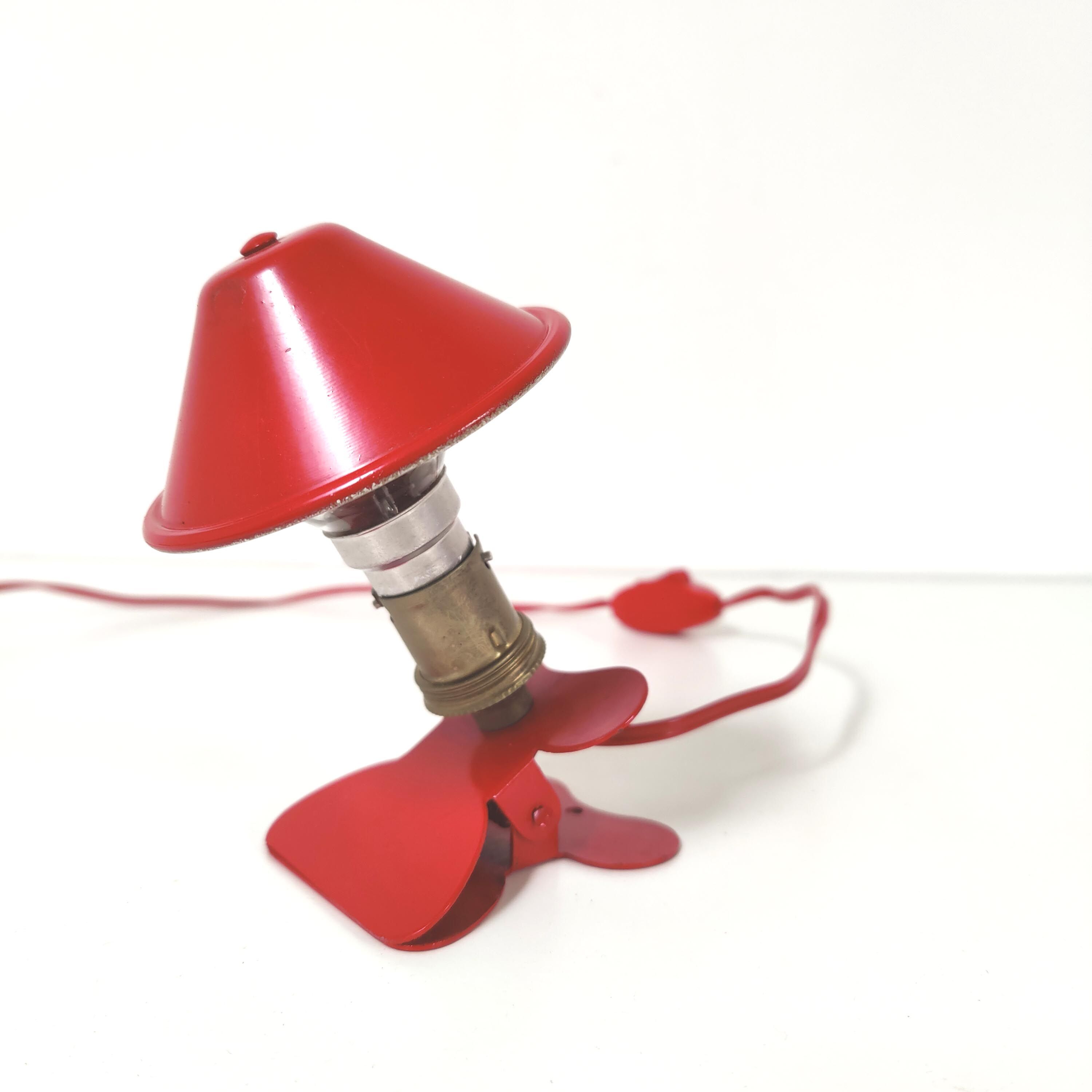 Vintage mushroom spot lamp with red metal clip
