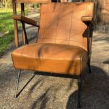 4 camel faux leather armchairs, 1950s