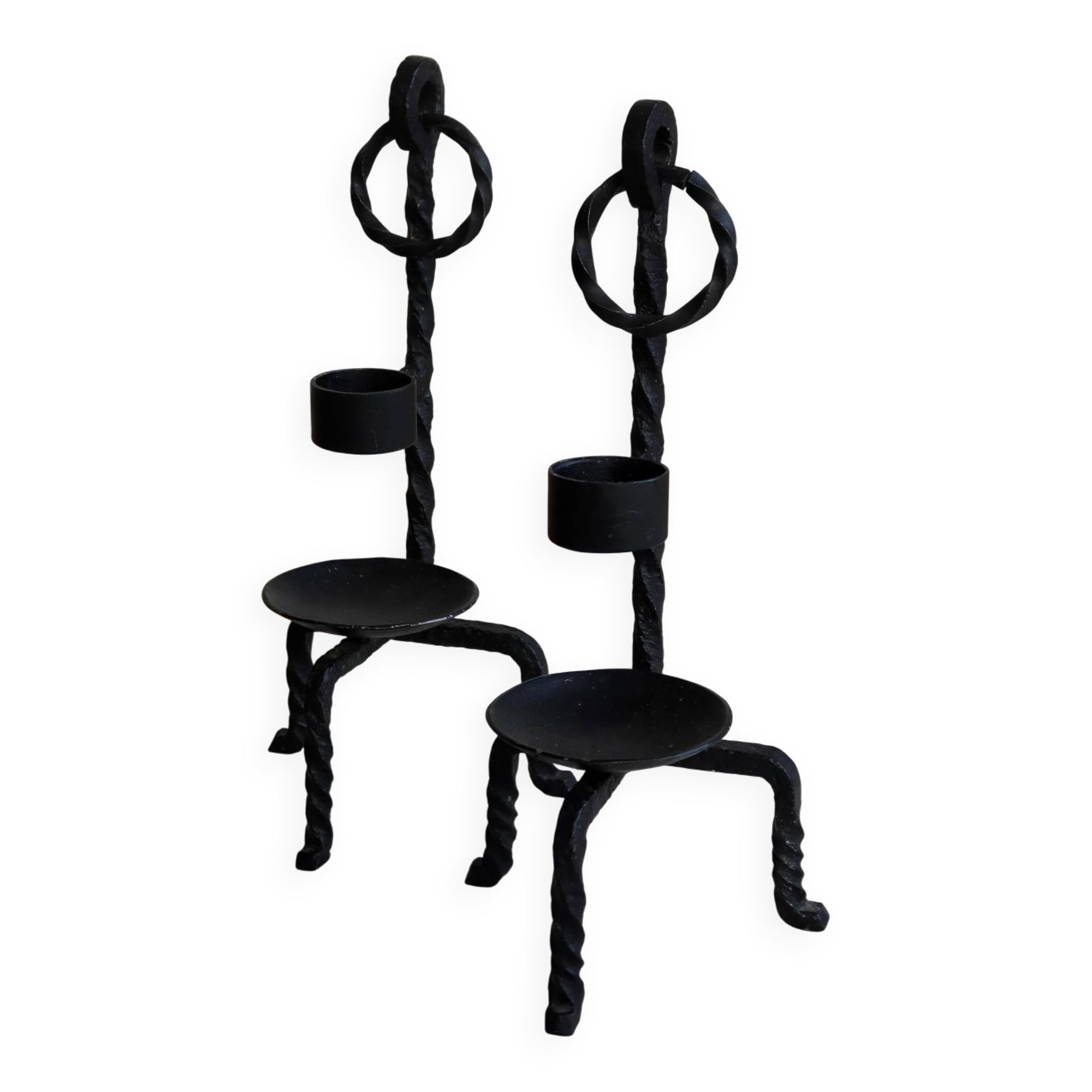 Vintage black metal candle holders – Twisted wrought iron