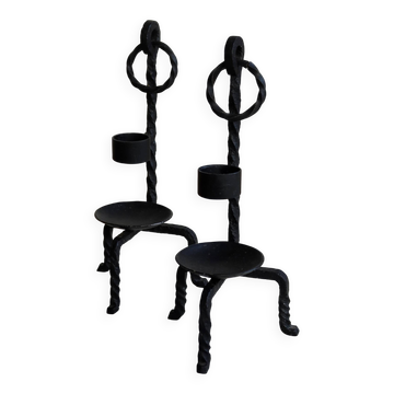 Bougeoirs vintage en métal noir – Fer forgé torsadé