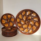 Vintage oyster service Salins earthenware France 9 plates and dish