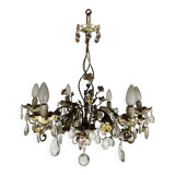 Chandelier with a floral porcelain decoration and pendants