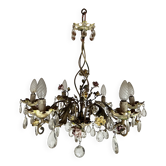 Chandelier with a floral porcelain decoration and pendants