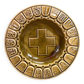 Old Empty Pocket Ashtray GIEN Green Ceramic Vintage Decoration