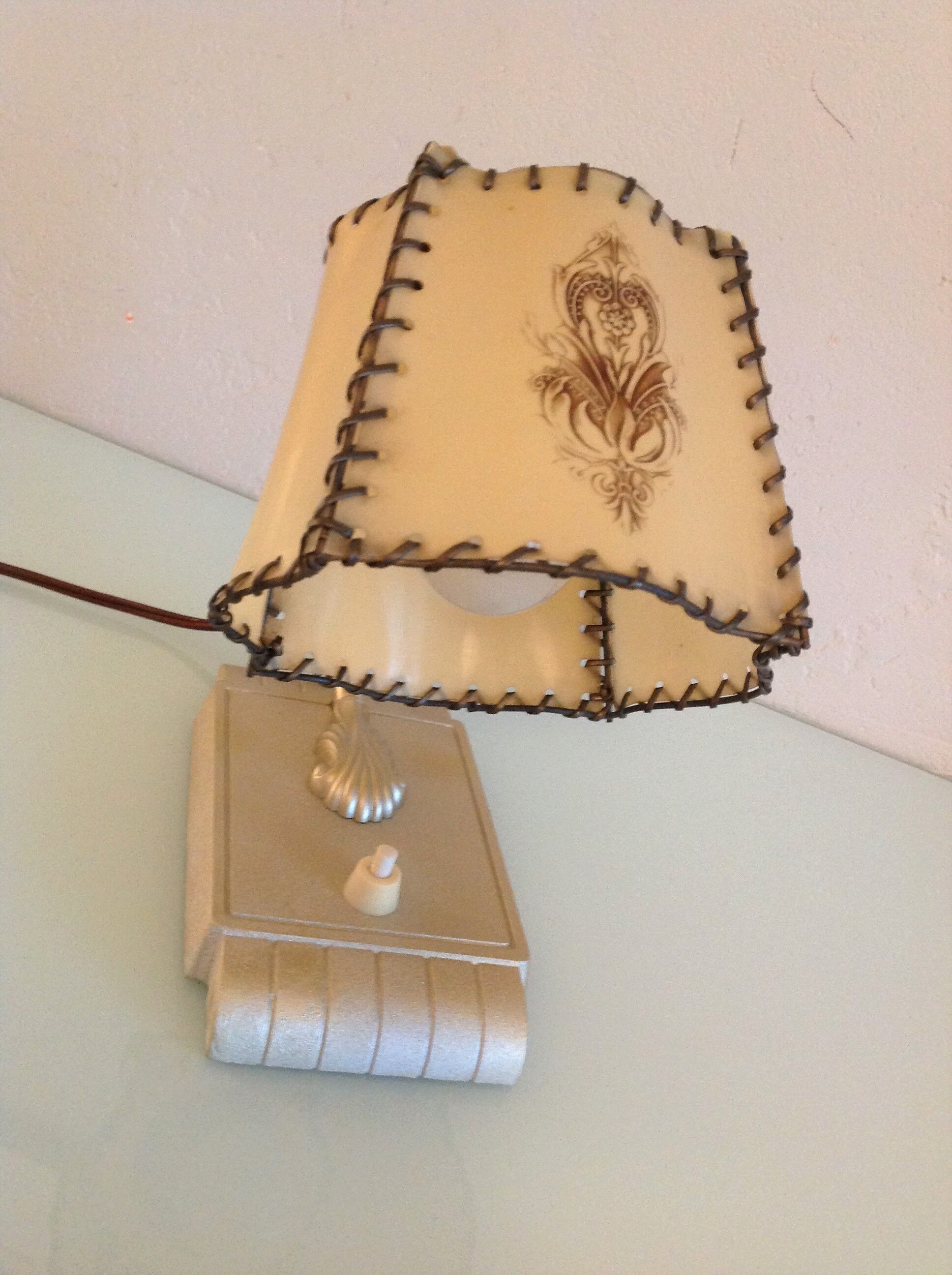 Brass bedside lamp and beige lampshade art deco style