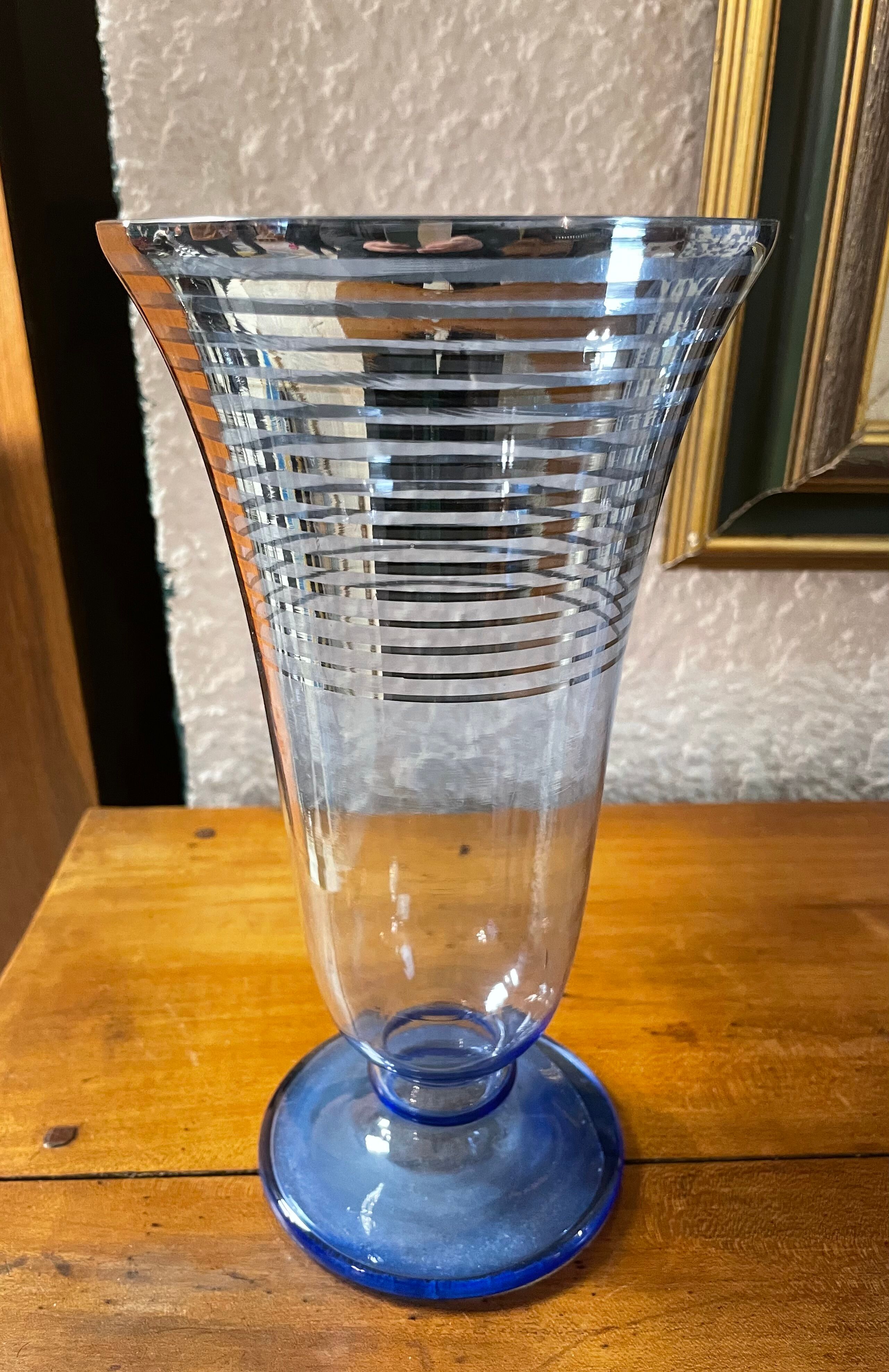 Blue glass vase silver decoration