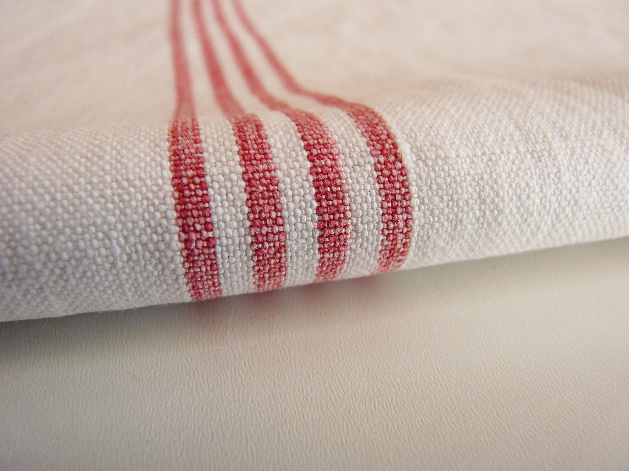 Old Lin towel, 4 red stripes, MG monogram, handmade