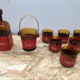Old Service Whisky Carafe + Bucket Ice Cubes + 6 Glasses Vintage Smoked Glass