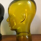 Ancienne tête à chapeau en verre jaune vintage