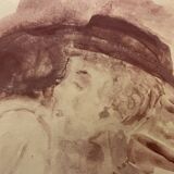 Signed painting monochrome watercolor caput mortum female portrait "Belle époque"
