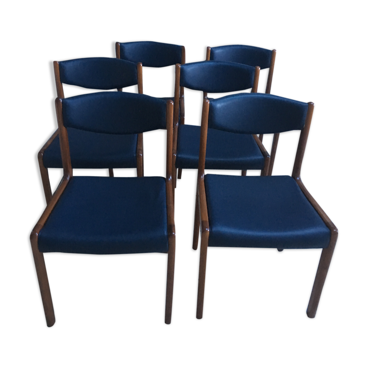 Set of 6 chairs teak leather