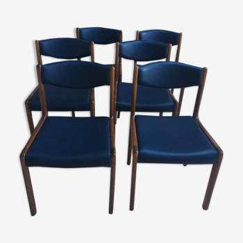 Set of 6 chairs teak leather