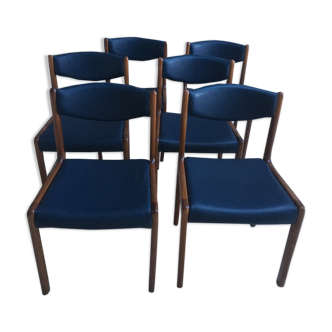 Set of 6 chairs teak leather