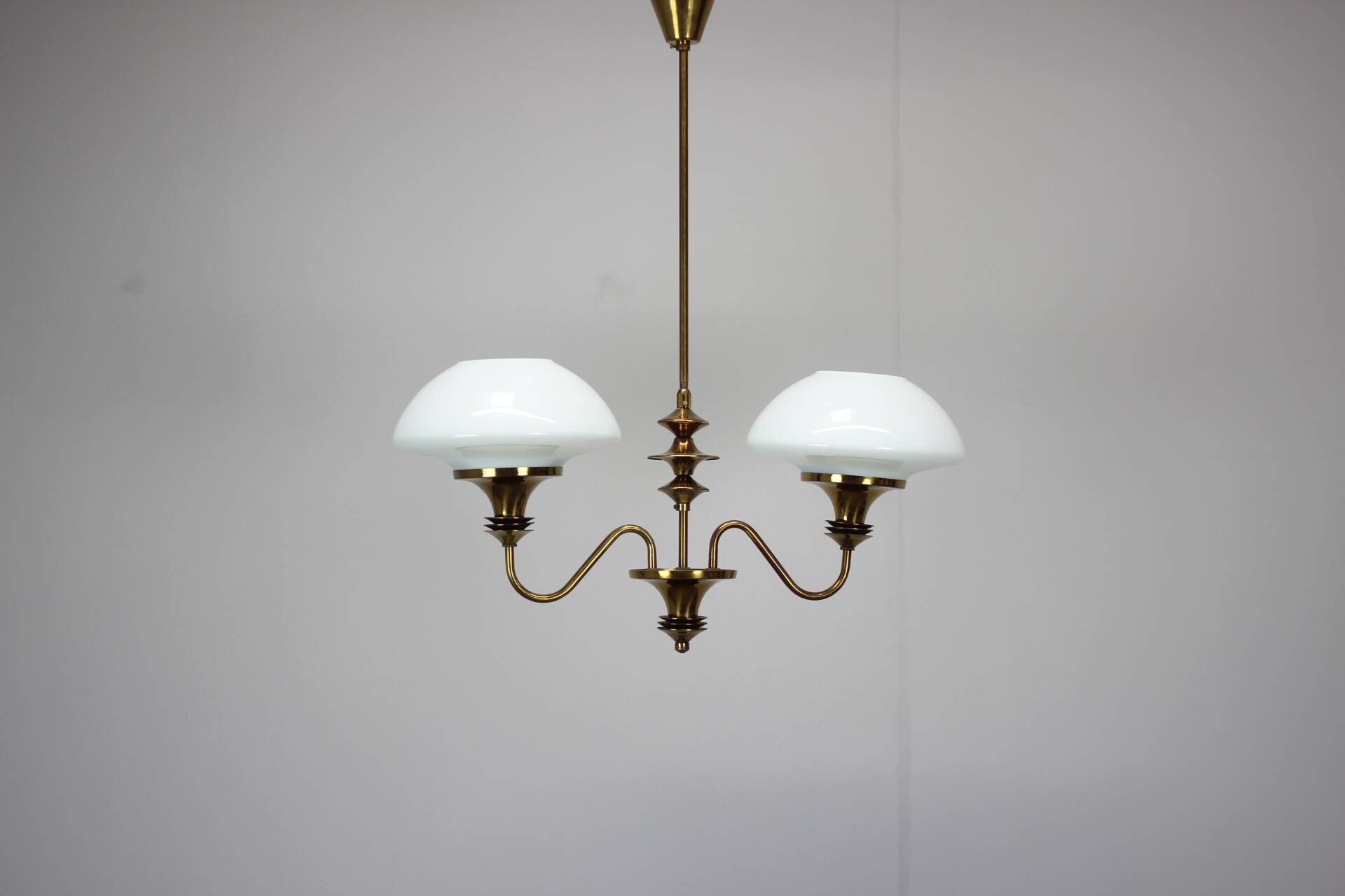 Mid-Century Brass Chandelier, Czechoslovakia, 1970s, Made in Jablonec Glass