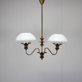 Mid-Century Brass Chandelier, Czechoslovakia, 1970s, Made in Jablonec Glass