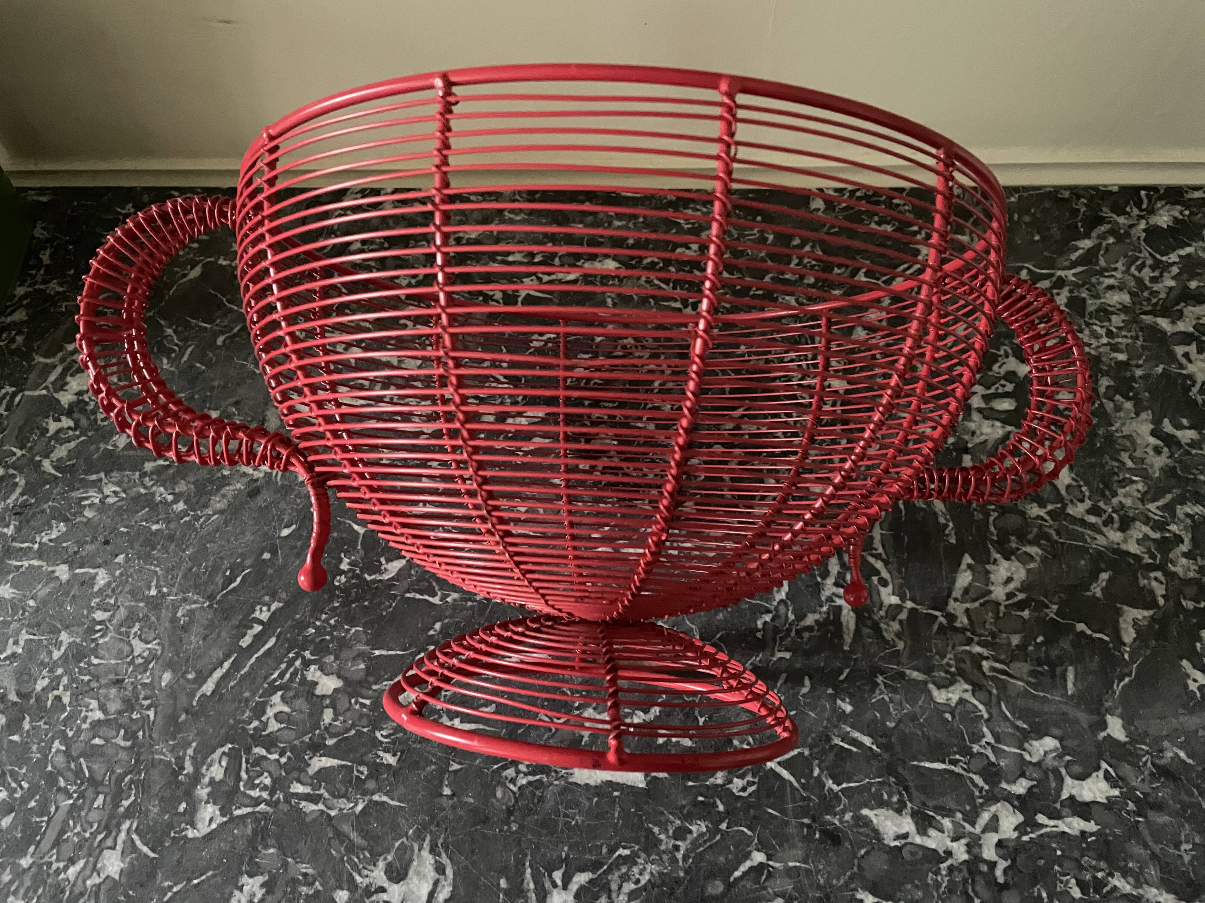 Red wired metal fruit basket