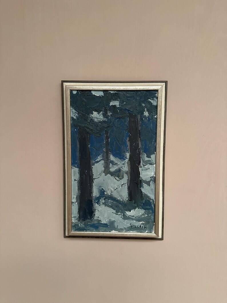 Original Vintage Swedish Oil on Panel – “Tre träd” by Svän Grandin – Signed – Vintage & Framed
