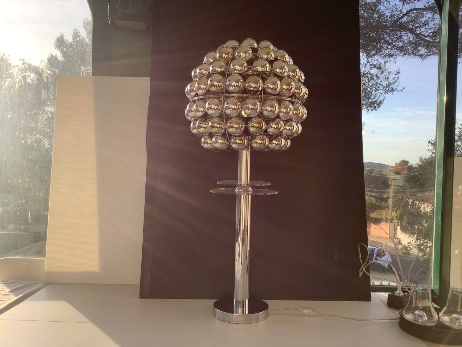Lampe Vintage Cinétique Abat Jour Kare Plexi  Chrome Space age