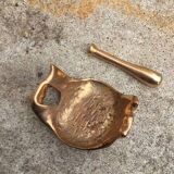 Cendrier bois et bronze vintage, cendrier sur pied, cendrier bronze doré