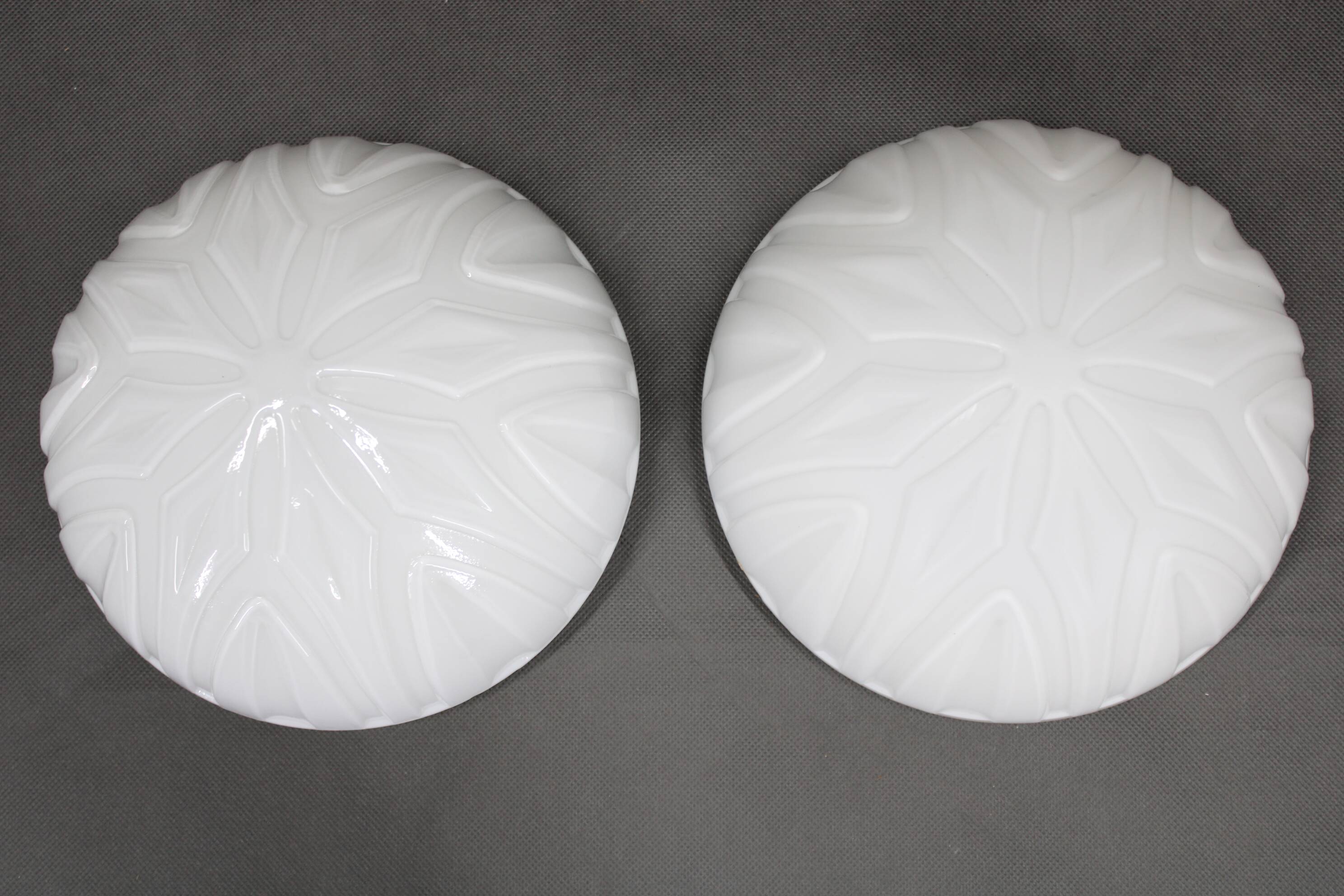 1970s Pair of Ceilink or Wall Lights in Milky Glass, Czechoslovakia