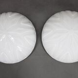1970s Pair of Ceilink or Wall Lights in Milky Glass, Czechoslovakia