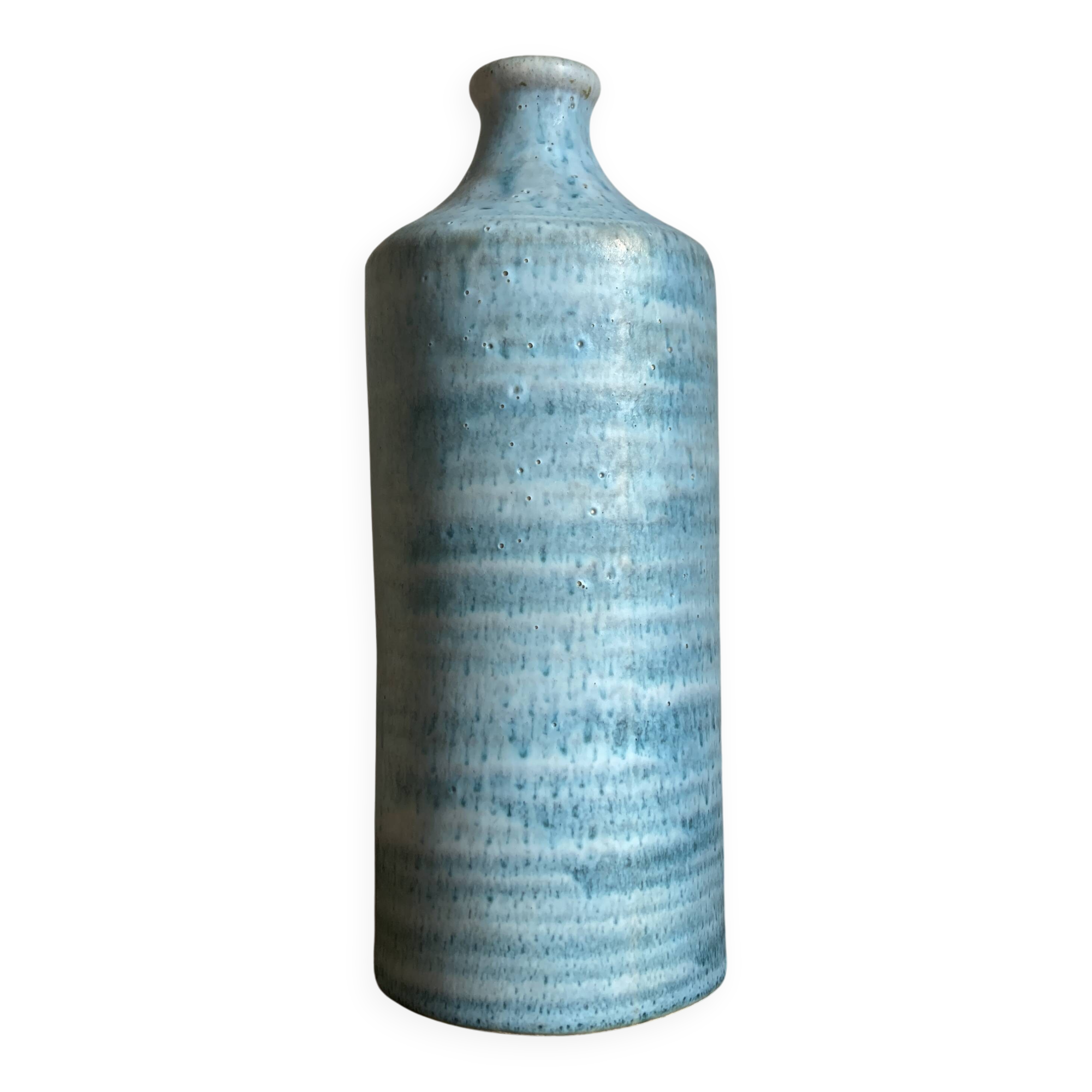 Vase rouleau en grès bleu turquoise 1970