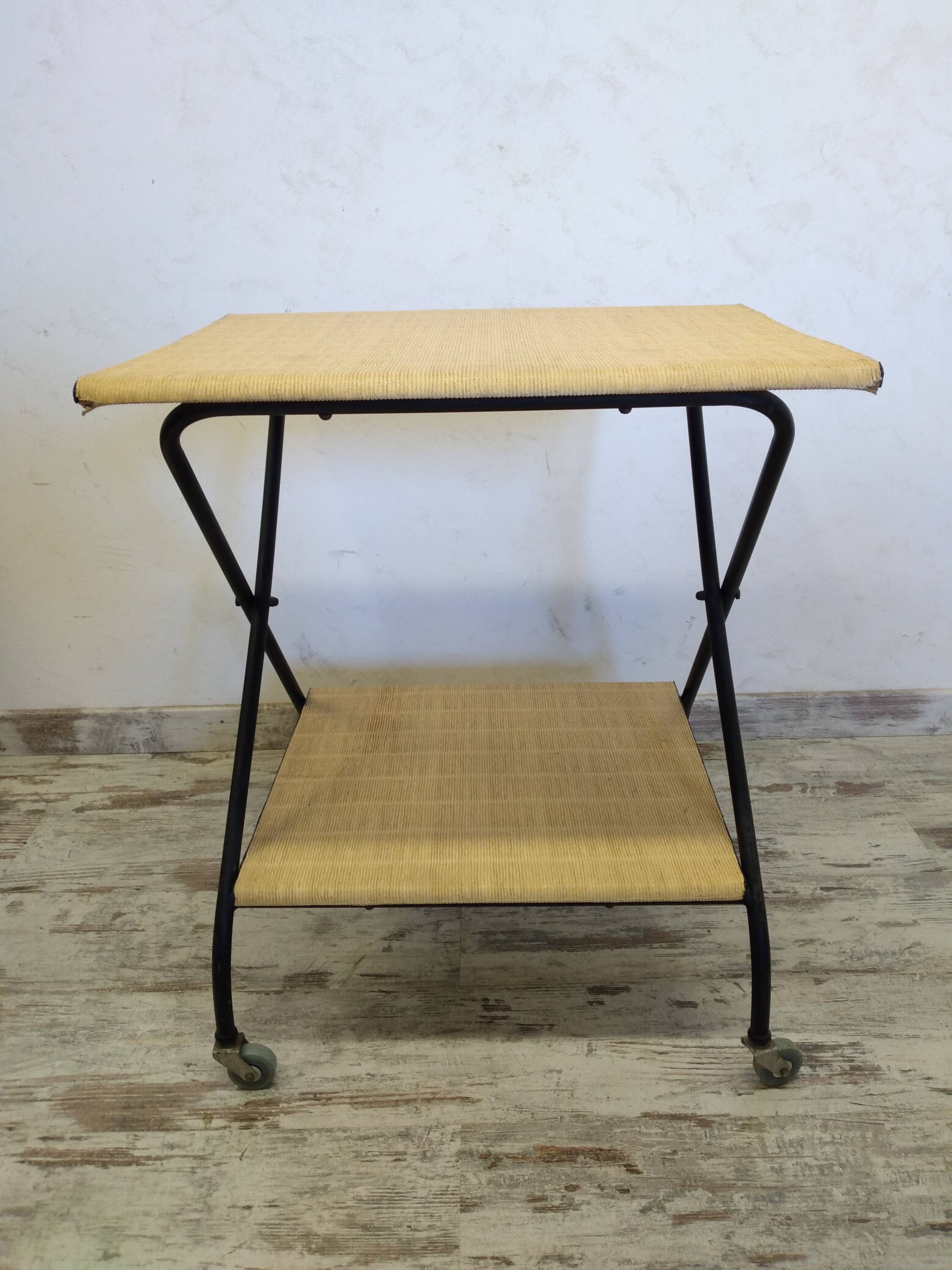 Vintage metal and straw/wicker serving trolley