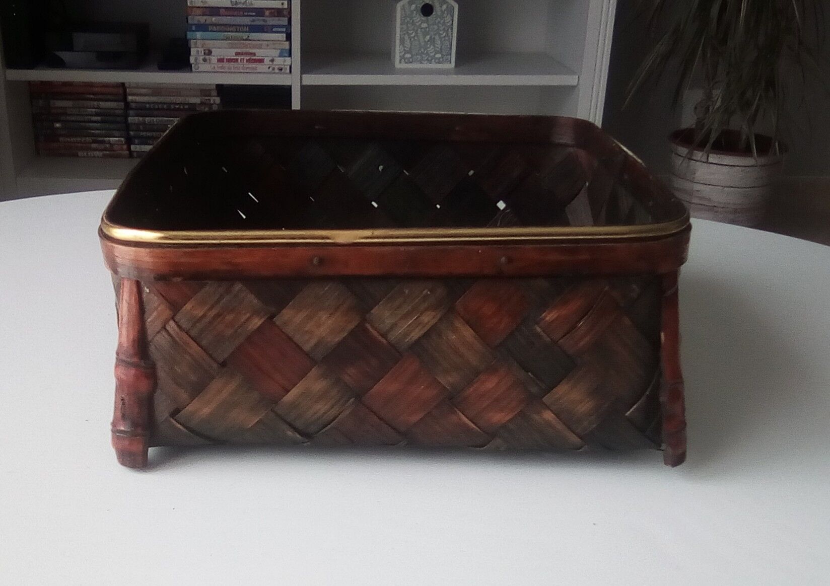 80s varnished bamboo basket