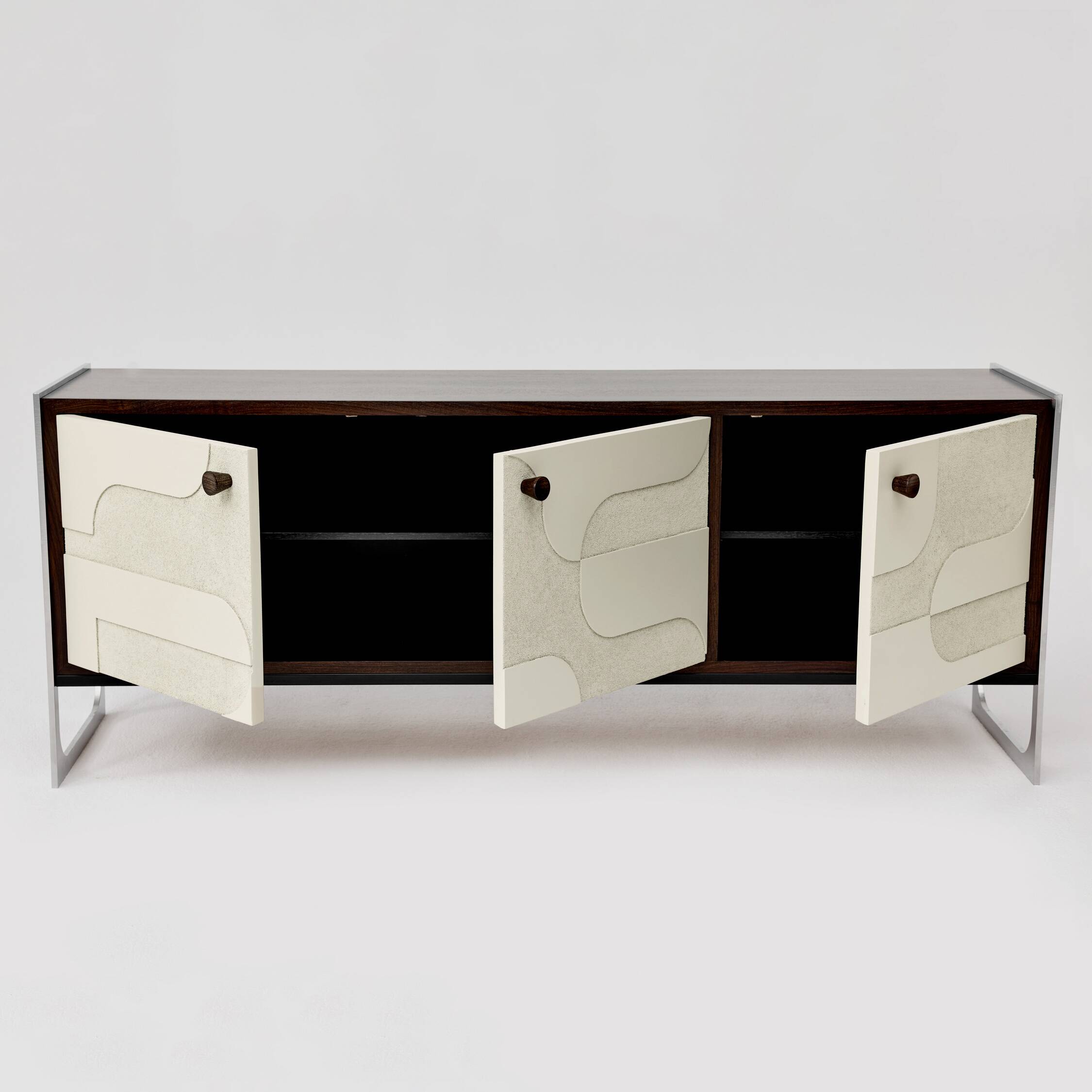 Vintage sideboard with handmade relief surface, metal, Germany, 1960s