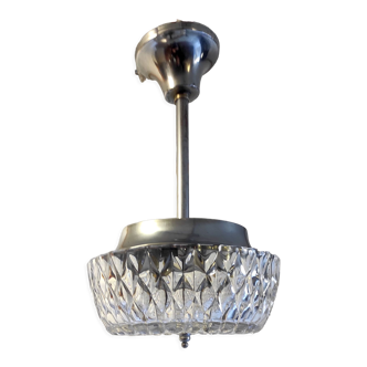 Chromed metal and glass pendant lamp – 50s/60s