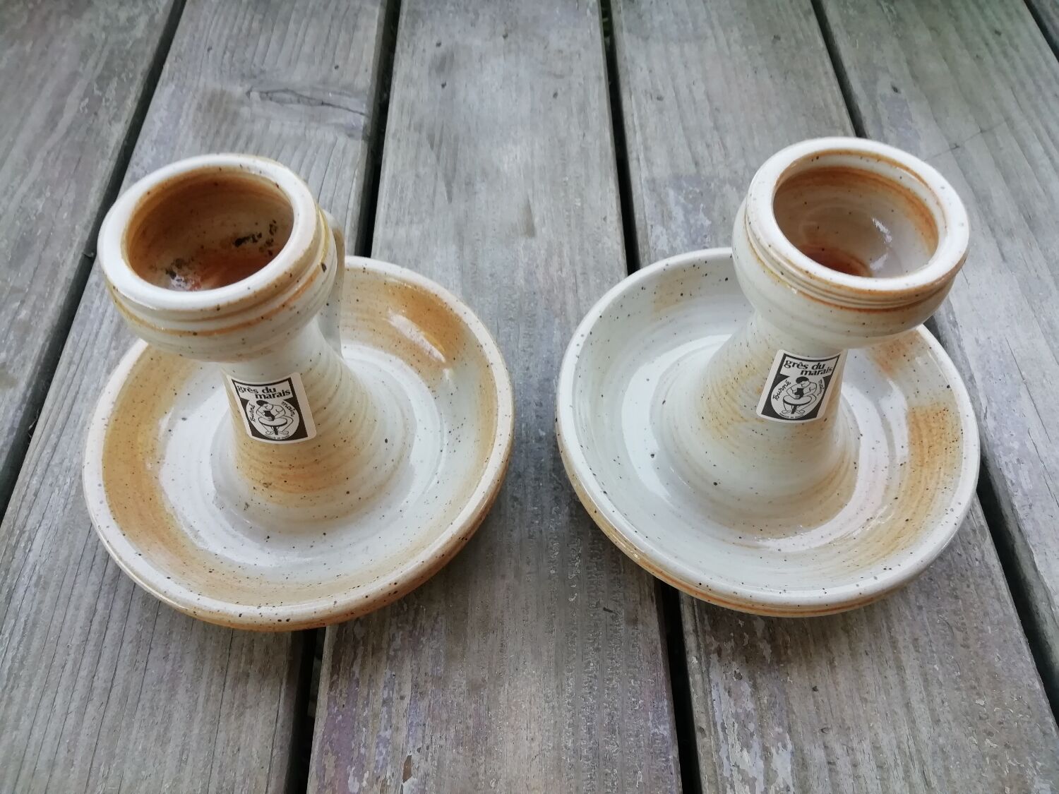 Pair of stoneware candle holders