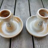 Pair of stoneware candle holders