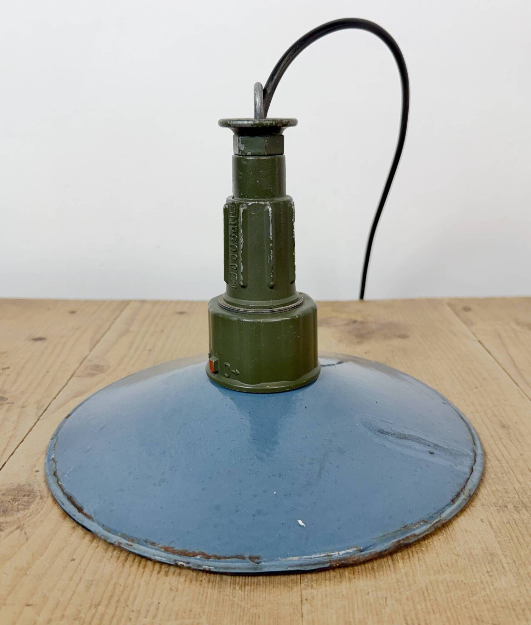Industrial Blue Enamel Military Pendant Lamp with Cast Aluminium Top, 1960s