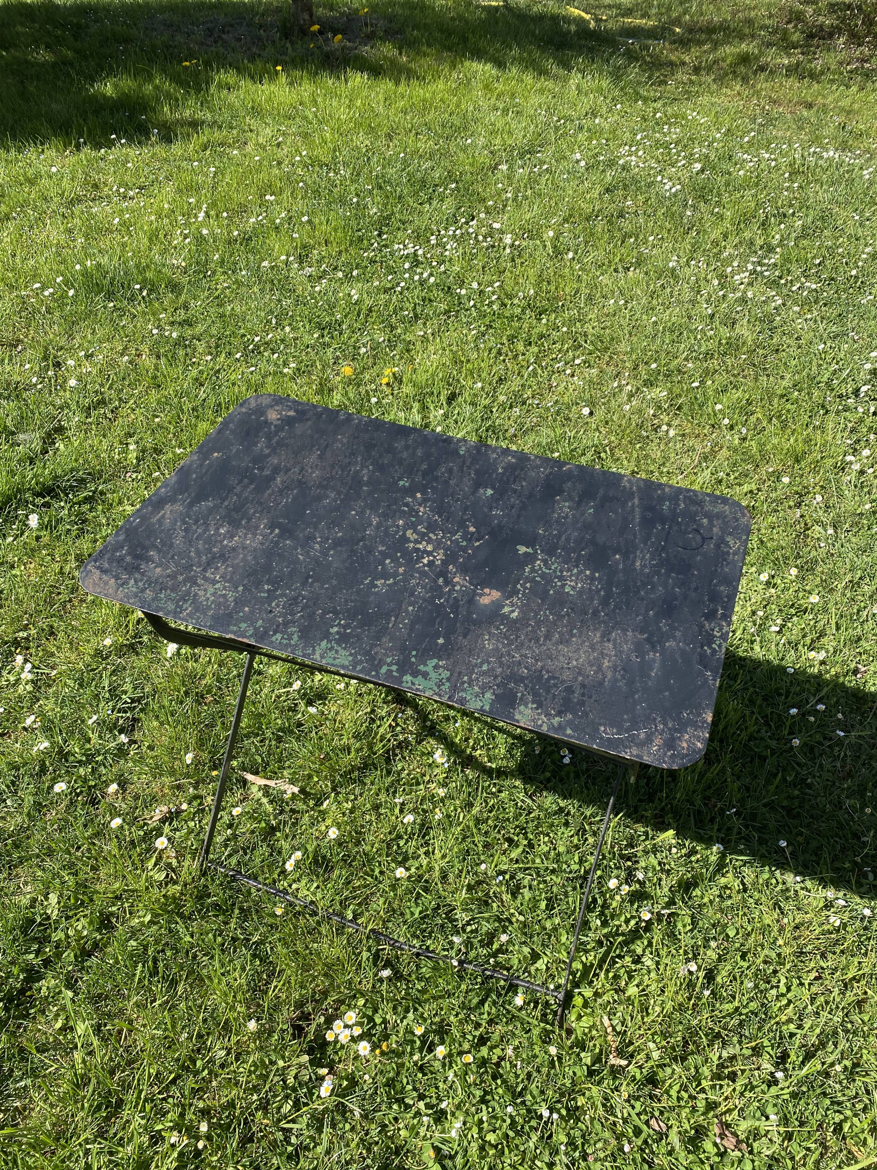 Antique black metal folding table – good quality