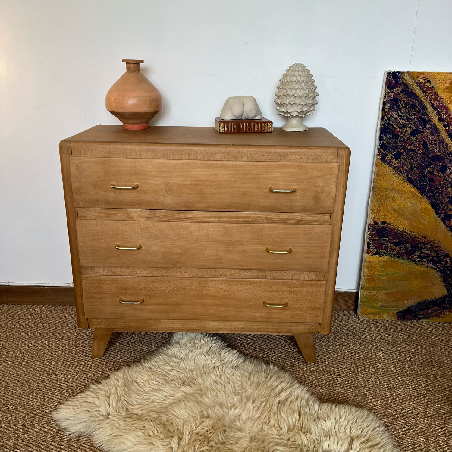 Commode vintage bois pieds compas
