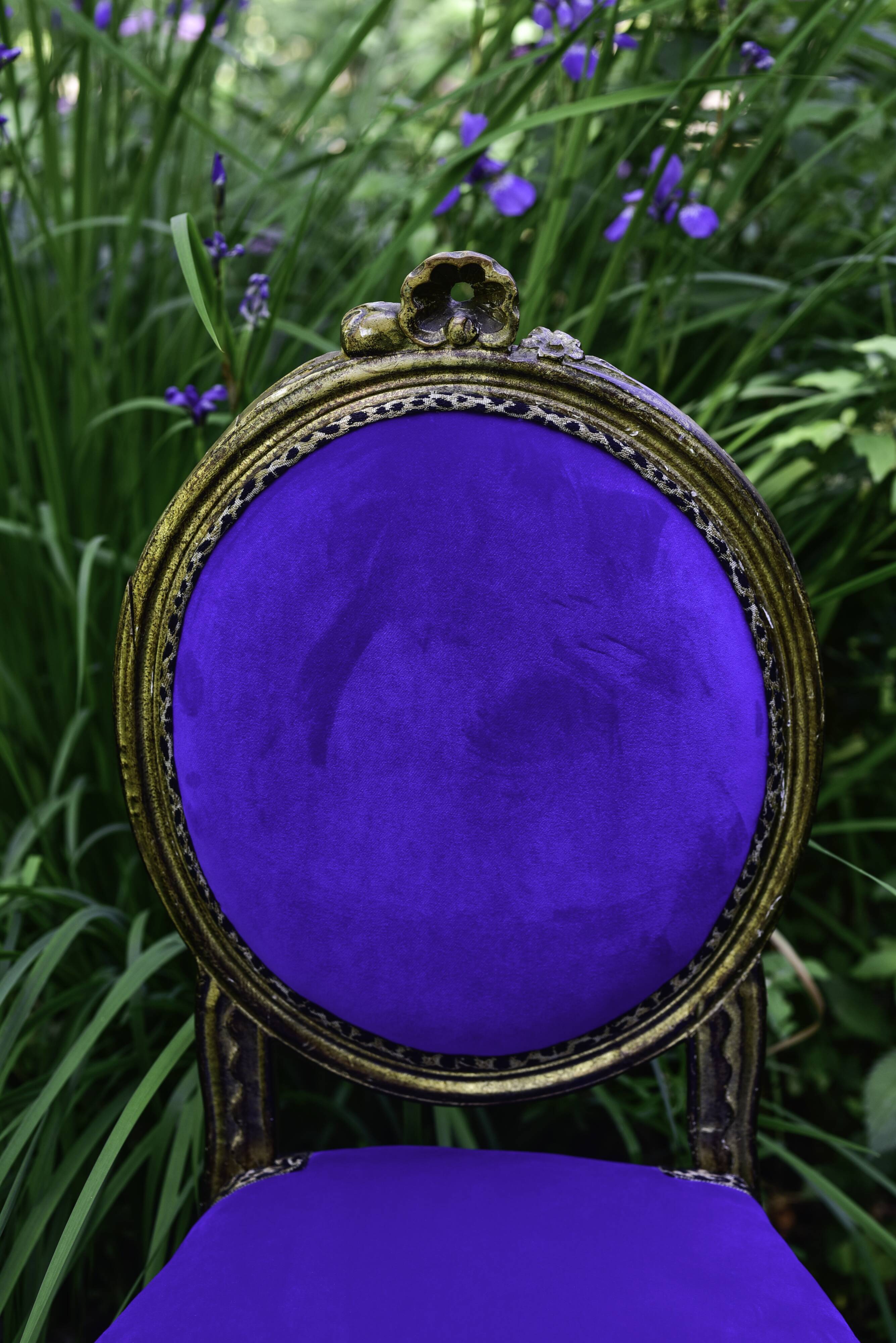 Blue velvet medallion chair