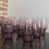 Set of 50s art deco purple/rosé blown glass glasses