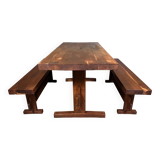 Table à manger en chêne 2 bancs Minimaliste Brutaliste Wabi Sabi