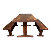 Table à manger en chêne 2 bancs Minimaliste Brutaliste Wabi Sabi