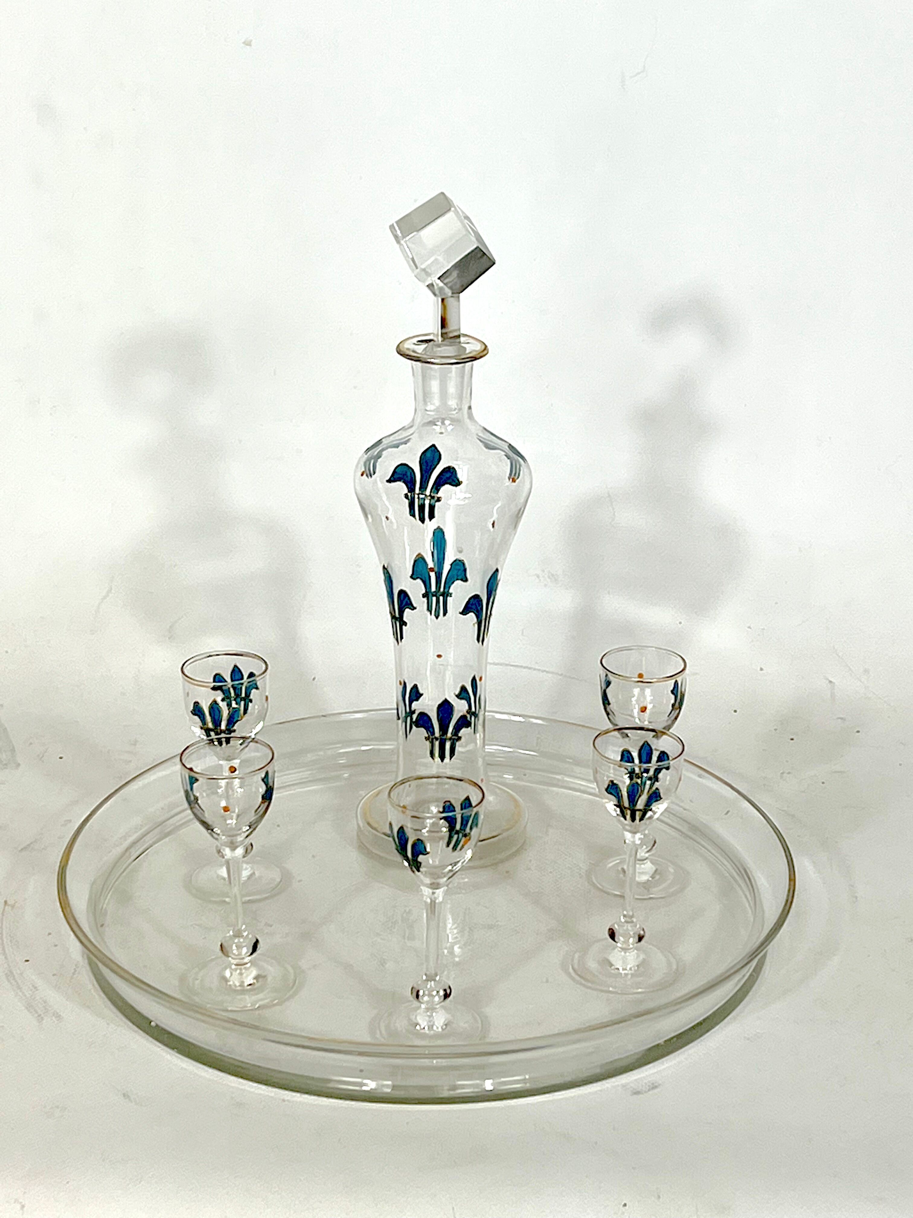 Italian Art Nouveau glass liquor set from 1920s