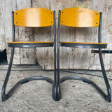 Pair of Chairs SOUVIGNET Model ELODIE Grey Metal & Wood Made in France