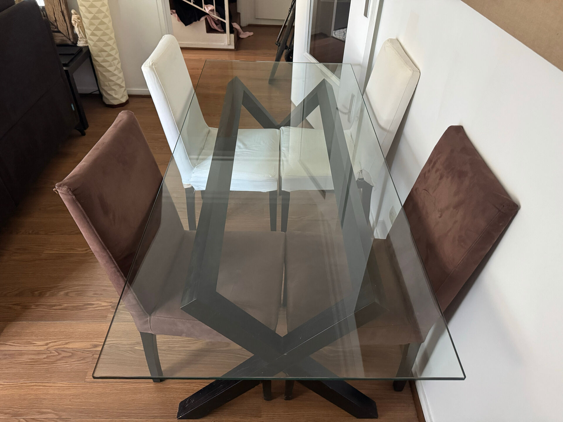 Habitat glass and wood dining table with 4 matching chairs.