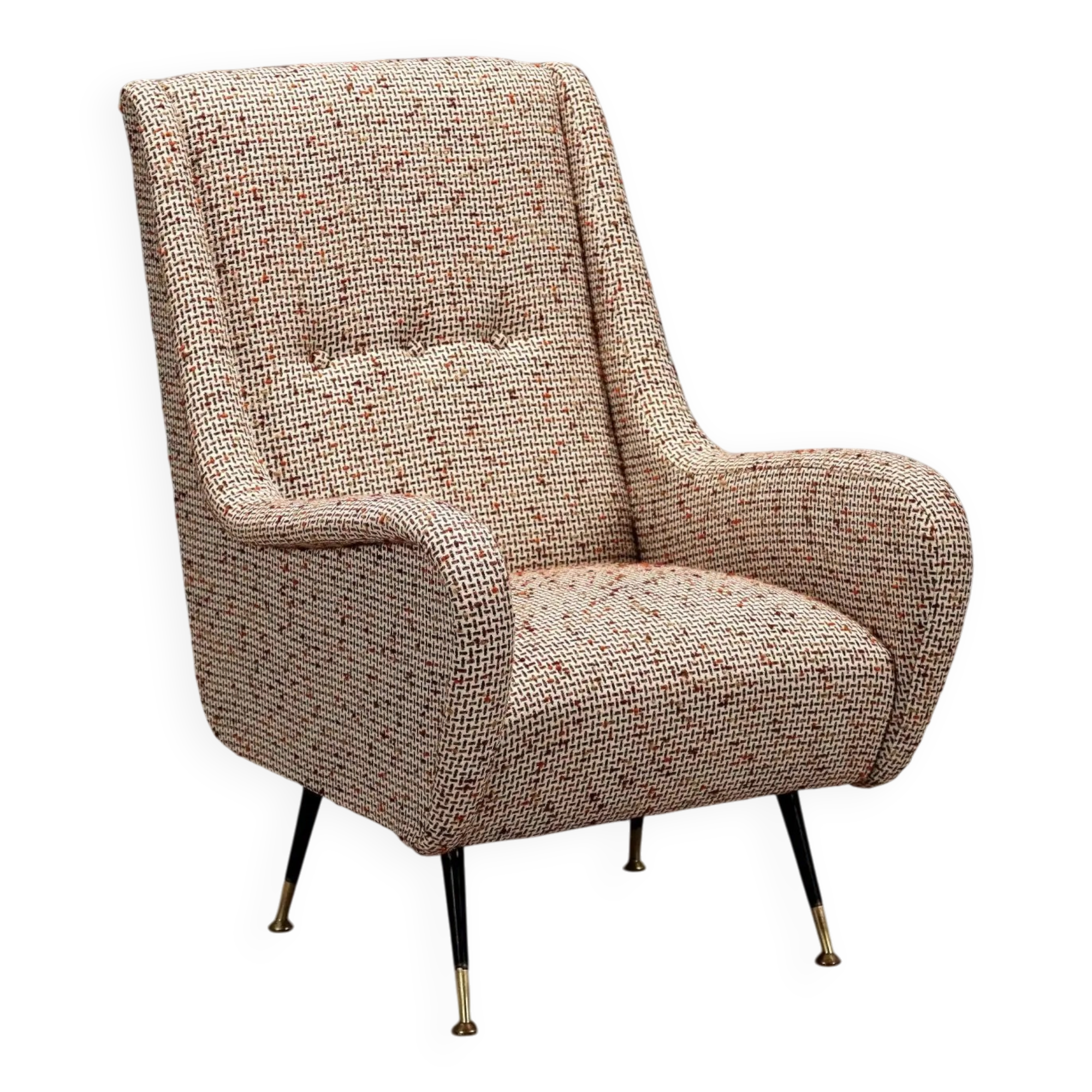 Vintage foam armchair in metal and brass, design, Italy, 1960s